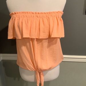 Express peach off shoulder tie front top med